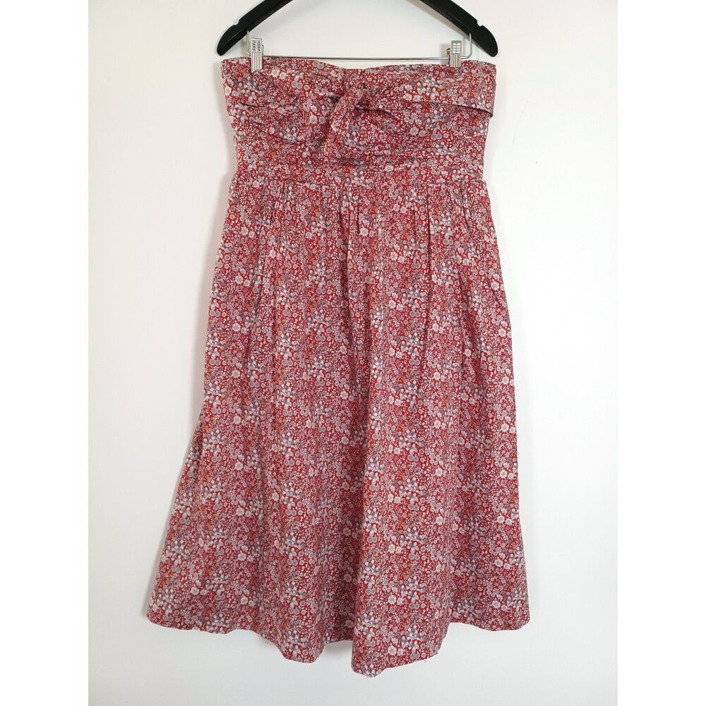 J Crew Dress Liberty London Strapless Midi Tie Front Size 8 Retro Cottagecore